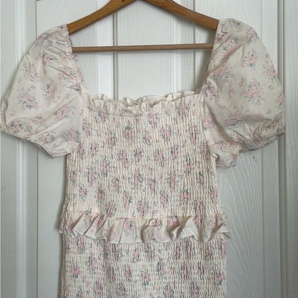 MABLE Cream Liberty Floral Puff Sleeve Smocked Tiered Maxi Dress - Picture 4 of 7
